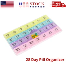 Monthly Pill Organizer Pill Case Pill Box One Week 4 Times a Day AM PM Daily