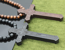 Collana in legno croce ✝️ nero marrone catena lunga 57 cm ciondolo streetwear