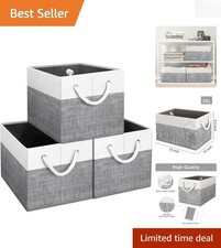 Elegant 3-Pack Foldable Storage Bins - Large Organizing Baskets, White Grey