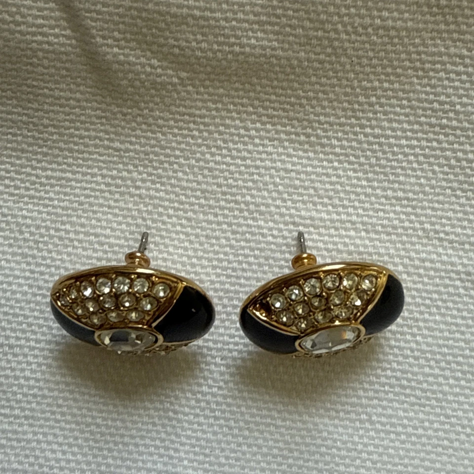 Swarovski Gold Plated Stud Earrings With Oval Center Stone, Pave/Black Accents - Image 4 of 4