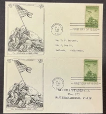 929 FDC 1945 The Marines on Iwo Jima Sponsed by Redlands Stamp and Coin Club