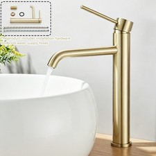 Brushed Gold Tall Bathroom Sink Mixer Tap Single Lever Mono Basin Vanity Taps
