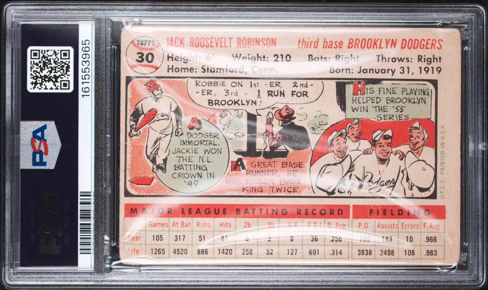 PSA 1 1956 Topps #30 Jackie Robinson Brooklyn Dodgers White Back NO RESERVE! view 2