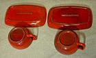 Vintage Frankoma Pottery Flame Red Soup Sandwich Set Plates Mug Cup  Set of 2