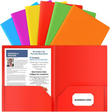 Plastic Folders with Pockets, 6 Color Heavy Duty Two Pocket Folder Business Card