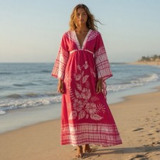 Bette Of Jamaica Maxi Dress Batik S XS Boho Festival Hippie Tie Dye Hot Pink