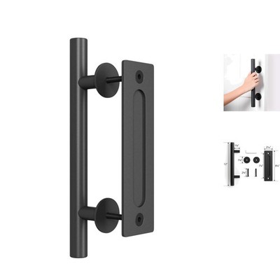 Versatile 12'' Barn Door Handle - Rustic Two-Sided Black Finish, Easy Setup