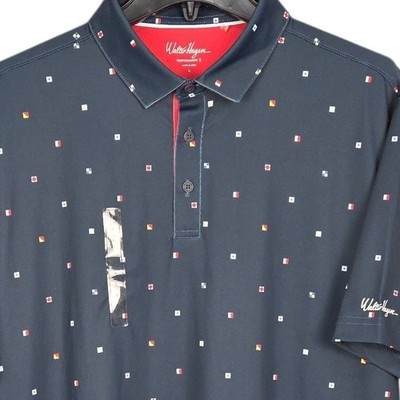 Walter Hagen Golf Polo Mens Large Blue Nautical Flag Shirt Performance NWOT