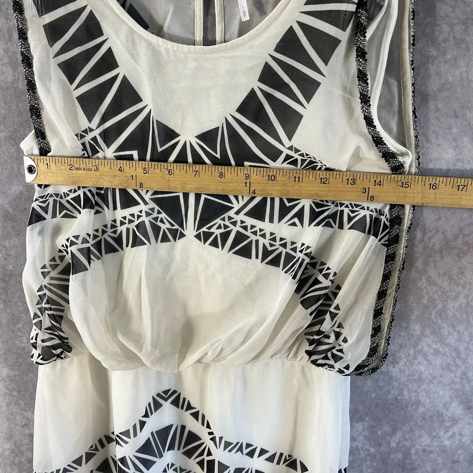 Free People Mini Slip Dress Women S / P Black White Sheer Beaded Geometric Print - Image 4 of 4