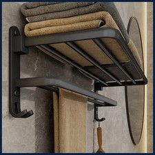 Matte Black 50CM Folding Holder With Hook Towel Holder Wall Mount AluminumTowel