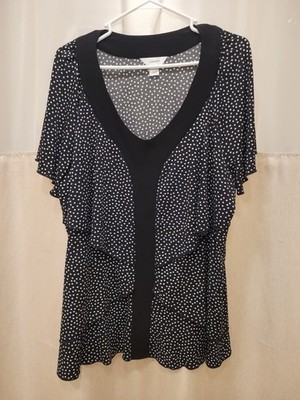 CJ Banks Black White Polka Dot Short Sleeve Top 2X
