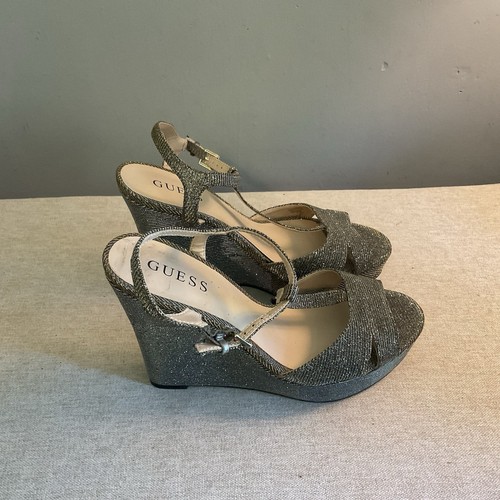 Guess GFVabessa Wedge Heel Sandals Size 8.5M Metallic Glittery