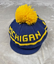 University of Michigan VTG Go Blue Beanie Hat Blue Pom Winter Cap UM