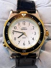 Vintage Timex Indiglo Driver Style Gold Tone & Black White Face Wrist Watch LQQK