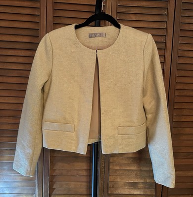 Hallhuber Donna Jacket Crop Blazer Raffia Milk Coffee EUR 38 UK 10 US 6