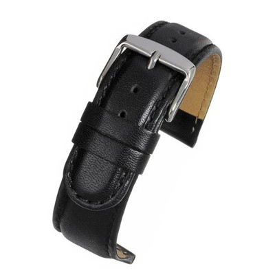 20mm Black Padded Stitched Leather Watch Strap Fits Most Watches