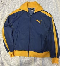 PUMA Men's Track Jacket Blue Yellow Colorblock Full Zip Size L