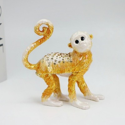 SHINNYGIFTS Enamel Golden Monkey Trinket Box, Hand-Painted Decorative Figurine