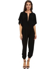Norma Kamali L90503 Black Split Neck Rectangle Crop Jogger Jumpsuit Size L/40