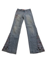 Bongo Jeans Girls Size 12 Blue Medium Wash Embellished Stitching Casual Denim