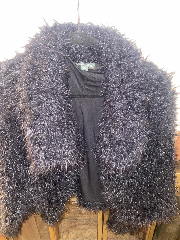 Wild Fable Black Fuzzy Ombre Faux Fur Jacket Rave Coat 70s Style Groovy - Image 4 of 4