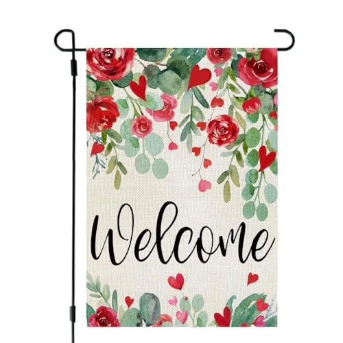 Valentines Day Floral Garden Flag 12x18 Inch Double Sided for Outside Welcome - Picture 3 of 7