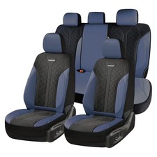 Car Seat Covers Full Set, Leather Seat Covers, Waterproof FullSet Bule Black