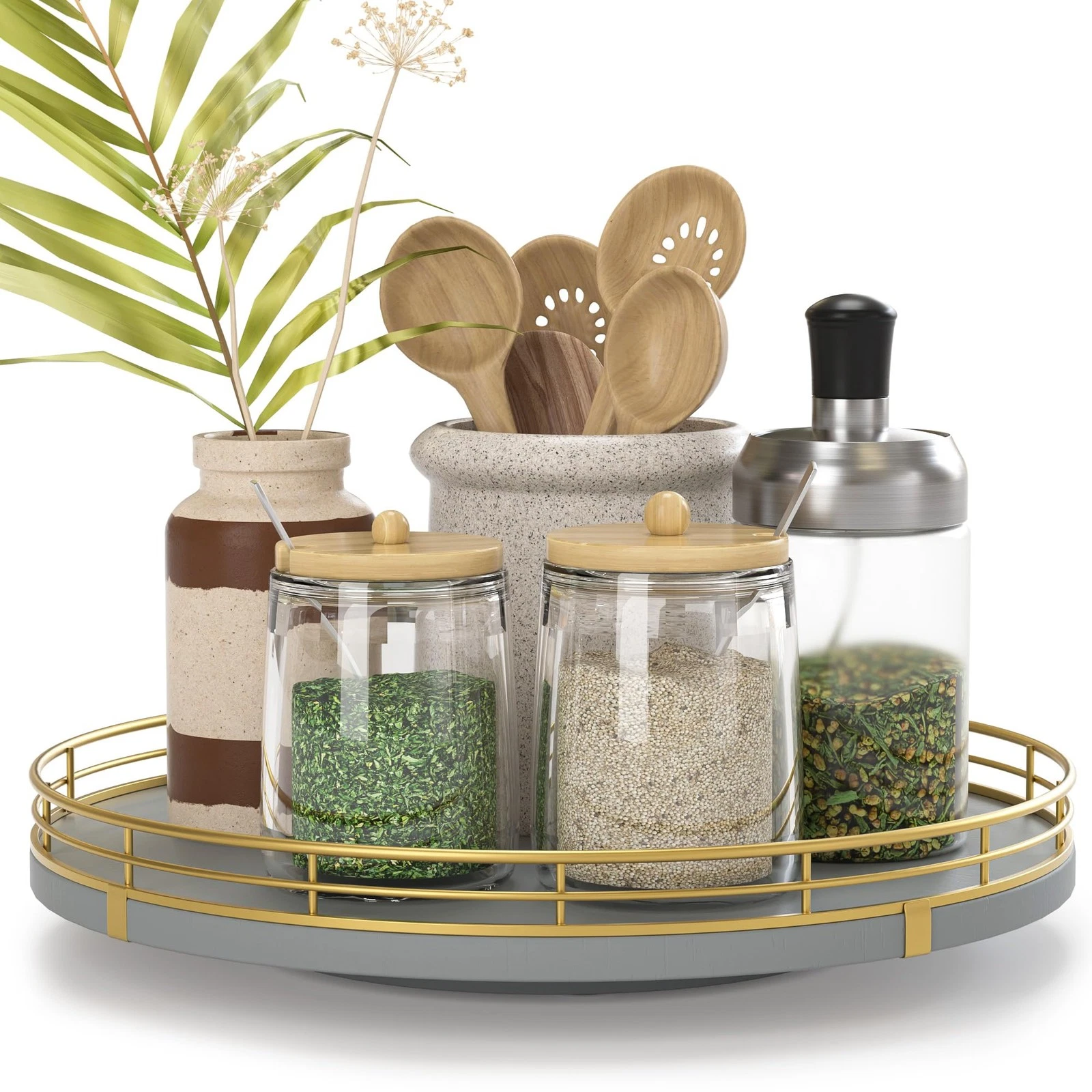 10" Wooden Lazy Susan Turntable for Cabinet – Rotating Spice Rack Organizer, ...
