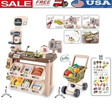 Shopping Cart Play Set 64 Pieces Grocery Store Toy Cash Register Kids Aged 3