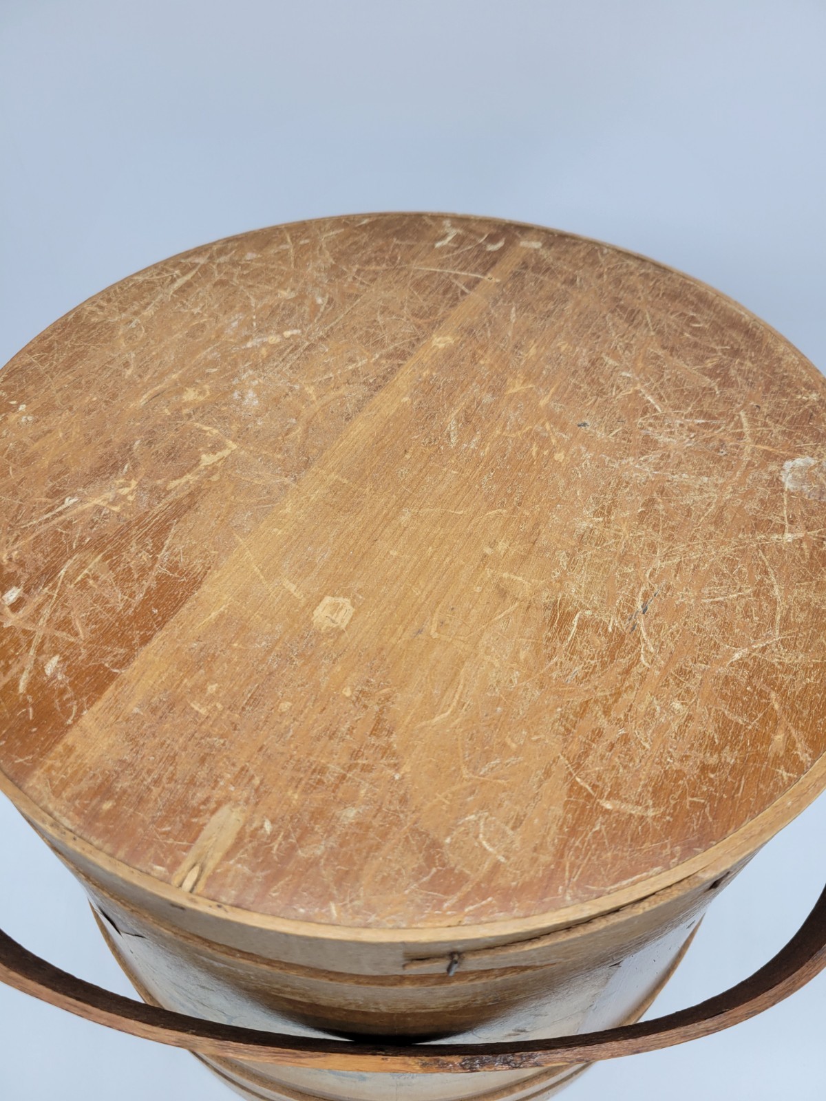 Antique Firkin Sugar Bucket with Lid and Paper Label 12" Tall