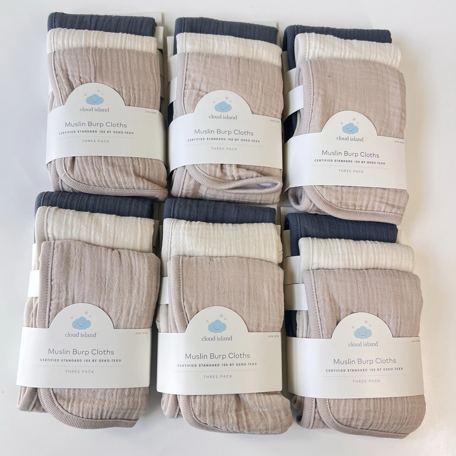 Lot 18 Pack Cloud Island Muslin Burp Cloths 19.5"x8.25" Large Neutral 6 Sets
Opens in a new window o