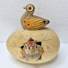 Hatching Egg Birds Duck/Parrot Folk Art Figurine Sculpture Signed Mexico 3.25"
