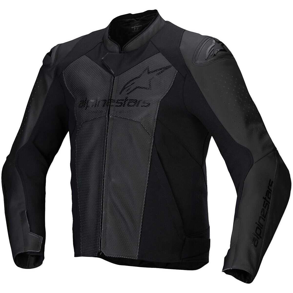 Alpinestars Faster V3 Airflow Leather Motorcycle Jacket - Black/Black 31036251100