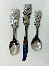 3pc Oneida Community Stainless Cubby Bear Toddler Baby Spoons  Knife