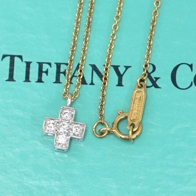 Tiffany & Co. Cruciform Cross Diamond Necklace 16'' 18k Yellow Gold 750 & PT950