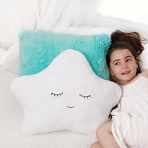  Juego de 2 almohadas decorativas para niños para habitación de niñas pequeñas - estrella esponjosa y azul Foto 2 de 4