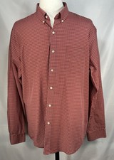 Van Heusen Check Classic Fit Button Up Red Mens XL 17-17.5