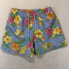 Polo Ralph Lauren Swim Trunks Mens Medium Blue Hawaiian Floral Tropical Shorts