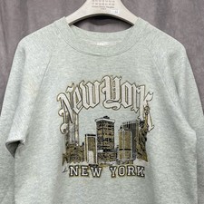 VINTAGE NEW YORK CITY NYC SKYLINE TWIN TOWERS SOUVENIR SWEATSHIRT GREY L 90S