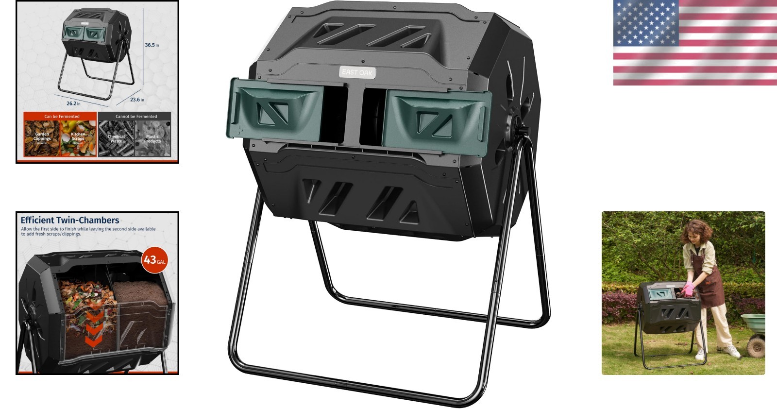 Sturdy 43-Gallon Outdoor Compost Bin with Aeration System & Sliding Doors