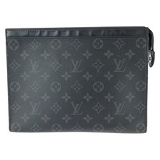 LOUIS VUITTON Monogram Eclipse Pochette Voyage MM Clutch bag Black leather LV