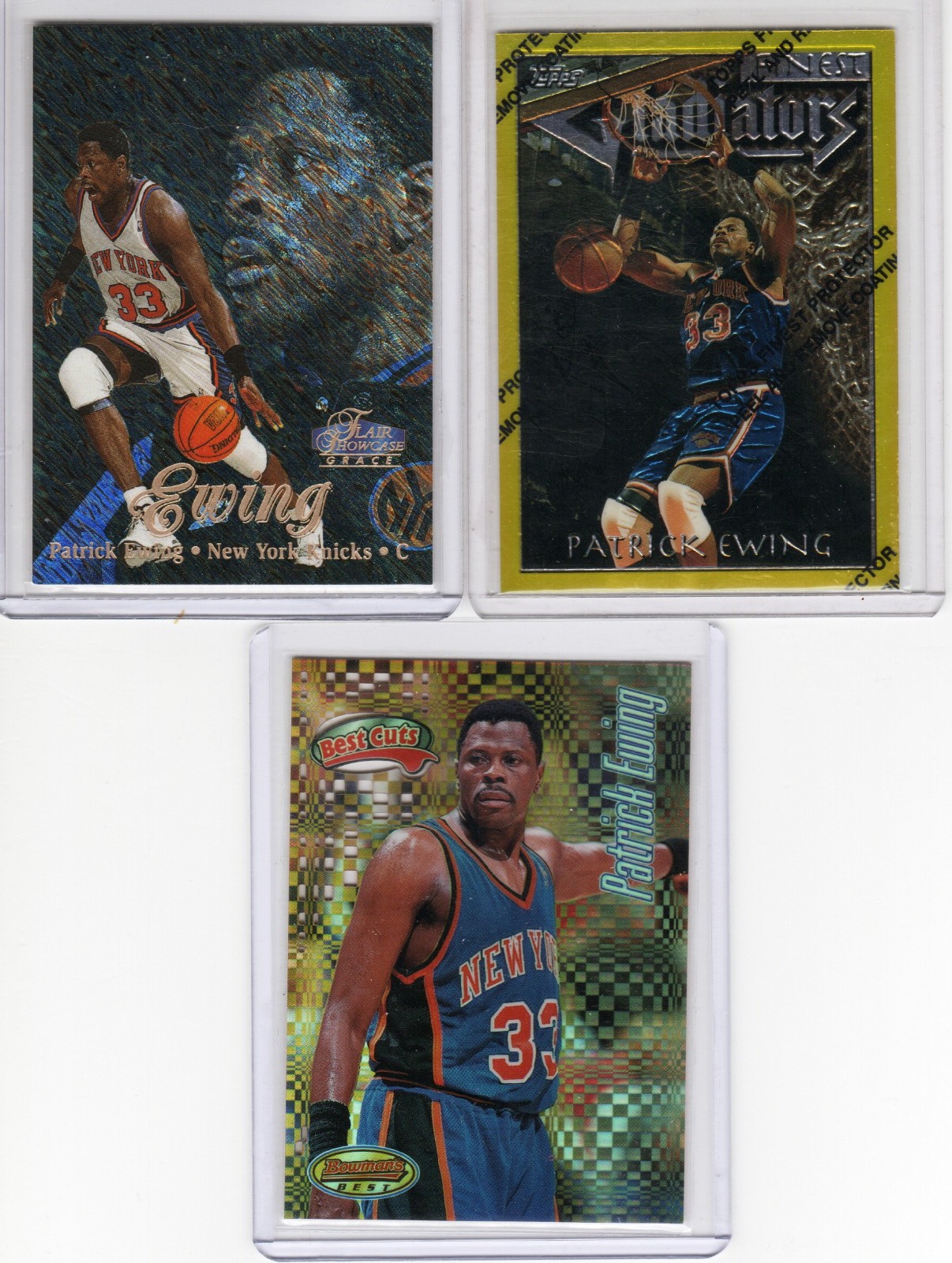 Patrick Ewing Flair #45 Showcase Row 0 + Finest Gold #136 +BC2 Refractor Bowmans