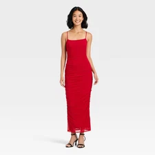 Women's Ruched Midi Slip Dress - A New Day Dark Red M