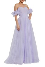 Mac Duggal Lilac Off The Shoulder Flutter Sleeve Tulle A Line Gown Size 4 598