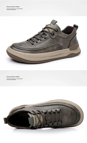 Genuine Leather Men's Casual Shoes Lace Up Breathable Outdoor Sneakers - Picture 18 of 23