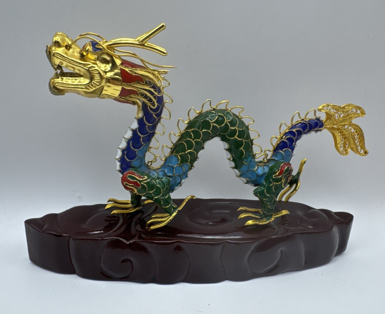 CHINESE SERPENT DRAGON GOLDEN FILIGREE HAND PAINTED ON RESINE BASE