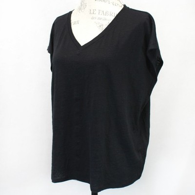Eileen Fisher Plus Black 100% Bio-Linen V-Neck Bat Sleeve T-Shirt Tee Top 1X