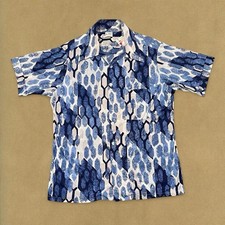 Vintage 60s Don Loper Blue Abstract Silk Short Sleeve Shirt