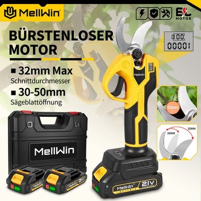 21V Akku Astschere 32 mm Gartenschere Baumschere Garten Strauchscheres 2 Akkus
