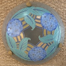 Suspension Lustre Verre Emaillé Art Déco Loys Lucha 1930 Pendant Chandelier